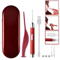 Ear Wax Removal Kit with LED Light, USB Rechargeable LED Light Ear Pick Set for Kids Earwax Spoon Digger and Tweezer Visible Ear Care Tool Accessories for Ear Health Care (Red)