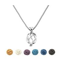 MANIFO Lava Stone Aromatherapy Essential Oil Diffuser Locket Pendant Necklace with 6pcs Lava Beads (Silver)
