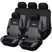 AUTOYOUTH Car Seat Covers Universal Fit Full Set Car Seat Protectors Tire Tracks Car Seat Accessories - 9PCS, Black/Gray
