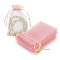 HRX Package 100pcs Blush Pink Organza Gift Bags, 4 x 6 inch Candy Mesh Drawstring Bags Jewelry Pouches for Christmas Wedding Baby Shower Party