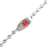 My Identity Doctor Custom Engraved Womens Medical Bracelet, Steel 6mm Heart Chain, Medium - Red - Wrist Size 7.75 Inch