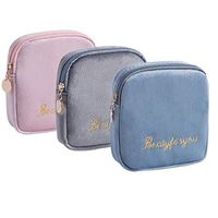 Flocking Fabric Sanitary Napkin Bag,Menstrual Cup Pouch, Nursing Pad Holder, Washable Organizer Storage, 3 Pcs (A)