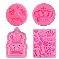 SIMUR 4 Pack Crown Fondant Candy Silicone Molds Bows Crown Heart Mold for Sugarcraft, Cake Decoration, Cupcake Topper, Chocolate, Pastry, Cookie Decor, Jewelry, Clay, Epoxy Resin, Crafting Projects