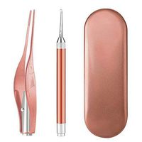 iDECO Ear Pick Set of Ear Pick Spoon and Ear Tweezers, Ear Wax Removal Tools with LED Light, Ear Cleaning Kit with Storage Box, Visible Ear Care Tool Accessories, Safe for Kids/Seniors (Rose Gold)