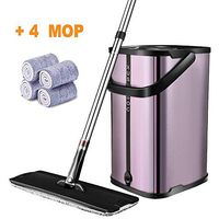 Flat Floor Mop and Bucket System， Latest Upgrade Stainless Steel Mop Bucket with Wringer， Microfiber Mops for Floor Cleaning System， 4 Washable & Reusable Mop Pads， 360 Degree Rotation Pole Handle