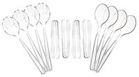 Set of 12 Heavy Duty Disposable Plastic Serving Utensils! Four 10” Spoons and Forks, Four 6-1/2” Tongs! Clear Serving Sets Perfect for Parties, Events, BBQ's and More!