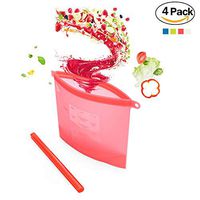 ICOOLAX Silicone Ziplock Bag 4 Color Reusable Bags BPA Free Food Storage Bag for Fruit Vegetables Meat (4 Pack)