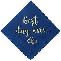 Crisky Wedding Cocktail Napkins Navy Blue Gold Best Day Ever Napkins for Wedding Dessert Beverage Table Decorations Wedding Party Supplies 100 Pcs, 3-ply