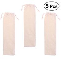 BESTonZON 5 Pcs Cotton and Linen Pouch Bag Straw Carrying Case for Stainless Steel Drinking Straws Cutlery Fork Spoon Storage