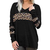 Coupondeal Womens Long Sleeve Leopard Print V-Neck Top Tunic Patchwork Blouse(Black,M)