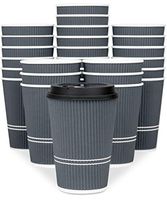 Glowcoast Disposable Coffee Cups With Lids - 12 oz To Go Coffee Cup With Lid (90 Set). Durable Togo Travel Paper Hot Cups Insulated For Hot and Cold Beverage Drinks, No Sleeves Needed (Dusk Grey)