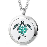 Garden Charms 316L Stainless Steel Necklace Fragrance Essential Oils Diffuser Locket Hollow Turtle Aromatherapy Diffuser Locket Pendant Jewelry with 5pcs Felt Pads Best Gift (GCVA405)