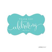 Andaz Press Fancy Frame Rectangular Label Stickers, Thank You for Celebrating with Us, Diamond Blue, 36-Pack