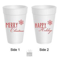Christmas Styrofoam Cups - Merry Christmas Happy Holidays (10 cups)