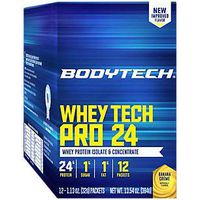BodyTech Whey Tech Pro 24 Protein Powder Protein Enzyme Blend with BCAA's to Fuel Muscle Growth Recovery, Ideal for PostWorkout Muscle Building Banana Crème (12 Packets)