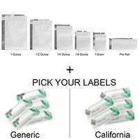100 - Matte White & Clear Mylar Smell Proof Bags w/Rx Labels (California Labels, 1/4 Ounce)