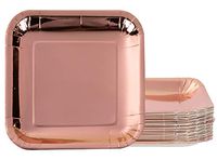 Square Metallic Rose Gold Foil Paper Plates (9 in, 48 Pack)