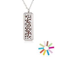Nadiho Essential Oil Diffuser Necklace, Rectangle Aromatherapy Diffuser Locket Stainless Steel Pendant with 10 Shiny Felt Pads (Flower)