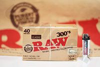 Bundle - 2 Items - Full Box Of AUTHENTIC Raw Classic Rolling Paper 300's (40 Packs, 300 Leaves Per Pack) And Patriot Lighter