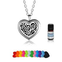 Anavia Essential Oil Diffuser Necklace Gift Set for Valentine's Day Women Girl, Vines Heart Aromatherapy Pendant Locket, 1 Aroma Oil (Lavender, Lemongrass, Eucalyptus), 12 Refill Pads