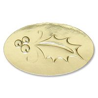 Happy Holly Embossed Gold Foil Oval Seals, 30 Count