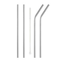 Set of 4 Long Stainless Steel Straws Reusable Drinking Metal Straws Recylable Straws Fits 20 Oz/30 Oz Cups Cleaner Brushes Included - Ecofriendly, Dishwasher Safe (Silver)