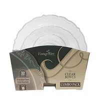 VintageWare Series (5 oz. Dessert Bowls + 12 oz. Soup Bowls) 1 Combo Pack, Service for 16 (32 Bowls) Disposable/Reusable Plastic Party Tableware – Clear
