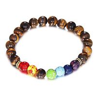 Handmade Tribal Tibet Beads 8MM Gemstone 7 Chakra Elastic Beaded Strand Wrap Buddha Vintage Bracelet Bangle