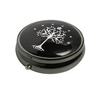COW GO GO Custom Design Fashion Gun Silver Round Glass Pill Case Decorative Metal Pill Box (White Tree)