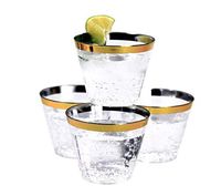 Gold-Rimmed Clear Plastic Cups 100 pcs | Disposable Clear Plastic Wine Glasses | 9 Oz Solo Cups | Dixie Cups for Weddings, Birthday, Party and Bridal Showers | Sturdy Drinking Cups | Desert Tumblers