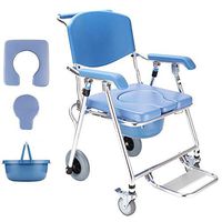 NESSTIC 4 in 1 Shower Chair Folding Wheelchair Bedside Commode Toilet Chair Transport Mobile Chair with PU Cushion, Lockable Wheels Portable Shower Bath Chair Seat for Pregnant and Elderly