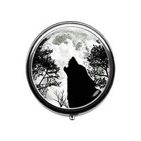 Wolf Pill Box,Moon and Wolf Moon Pill Box,Black Wolf Candy Box,Moon Black Forest Howling Wolf Photo Candy Box Wolf Jewelry