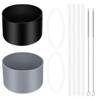 SelfTek 2Pack Bottle Protective Silicone Sleeve with Straws Replacement- 4Pcs Straw,2Pcs Cleaing Brushes and 2Pcs Gaskets Compatible for Hydro Flask 12-24Oz Wide Mouth Straw Lid