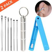 Ear Wax Removal,Silicone Cotton Swabs,Stainless Steel 6 Pieces Earwax Removal Products with Storage Box,1 Pack Reusable Cotton Swabs and Dust-Proof Case for Ear Cleaning (Silver + Blue)