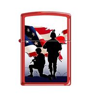 Zippo American Soldiers, USA Flag, Military, Red Matte Lighter #233-CI012799