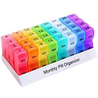 XINHOME Monthly Pill Organizer Box - 31 Day AM/PM Daily Pill Case 32 Compartments for Each Day, Pill Dispenser Container to Hold Vitamins, Supplements and Medication –Includes Gray Plush Pouch