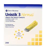 Owen Mumford AT 1004 Unistik 3 Normal Safety Lancets, 1.8mm Depth, 23 Gauge, 200 Count