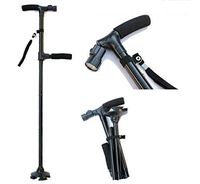 Walking Stick Four-Corner Base-Like Human Ankle Design Aluminum Alloy Material Stable Non-Slip Wear-Resistant Black Foldable (Color : Black)