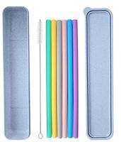 Boba straws, Wide Reusable Smoothie Straws, Collapsible Straws Great for Bubble Tea, Boba Tea and Milkshakes, Portable Drinking straws Food Grade Silicone (9.8INCHES/STRAIGHT BLUE CASE)