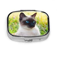 Pill Organizer Case, Beautiful Siamese Purebred Cat Blue Eyes Portable Pill Box Small Pill Container for Purse Or Pocket, Square Pill Box (2 Compartment)
