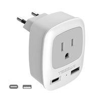 European Power Plug Adapter, TESSAN International Type C Travel Plug with 1 USB-C Port and 1 USB-A Port, Outlet Adaptor for US to Most of Europe EU Italy Spain Iceland France Germany