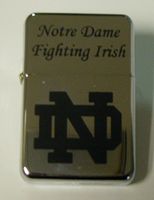 Notre Dame Logo Engraved Chrome Plated Brass Refillable Lighter in Black tin case