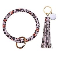 Sagton Fashion Trend Simple Large Leather Bracelet Tassel Round Keychain Ring Jewelry (8B)