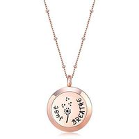 MESINYA Rose Gold Color Just Breathe Aromatherapy/Essential Oils Surgical S.Steel Diffuser Locket Pendant Necklace (32inch Ball Station Chain)