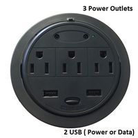 PowerTap Grommet Desktop Power Data Center (3 Power / 2 USB (Power or Data))