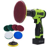 POWLAB Drill Brush Scrub Pads 5-Inch Disc Pad Holder with 6 Scrubbing Pads, Drill Powered Brush Scrubber Scouring Pads Cleaning Kit, For Grout, Tiles, Sinks, Bathtub, Bathroom & Kitchen Surface