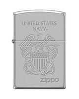 Zippo US Navy Lustre Etch Emblem Satin Chrome Pocket Lighter