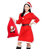 Women Ladies Xmas Christmas Long Sleeve Fancy Costume Clothing Dress with Santa Hat Bag Set