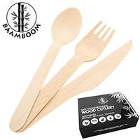 BAAMBOOM - Disposable Wooden Cutlery Set | 300 pieces | 100 Each Forks, Knives, Spoons | 100% All-Natural Birch Wood Biodegradable & Compostable | Eco-Friendly Sustainable & Renewable | NO PLASTIC