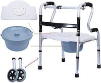 Elderly Toilet Commode Compact Folding Seniors Walker Walk Stand Seat Adjustable Walker Old Man Walker Disabled Rehabilitation Equipment Mobile Stable Toilet